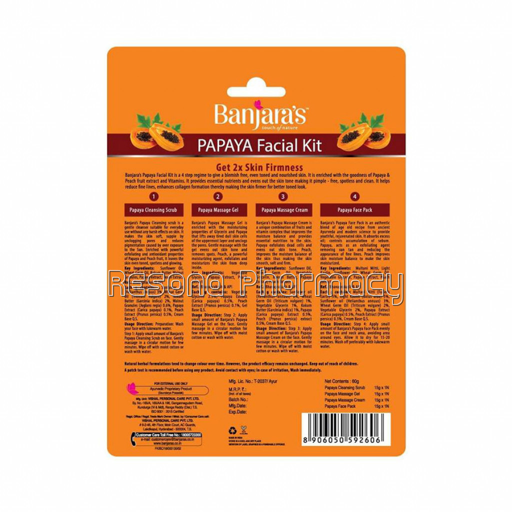 Banjara'S Papaya Facial Kit (Blister Pack) 15Gms*4
