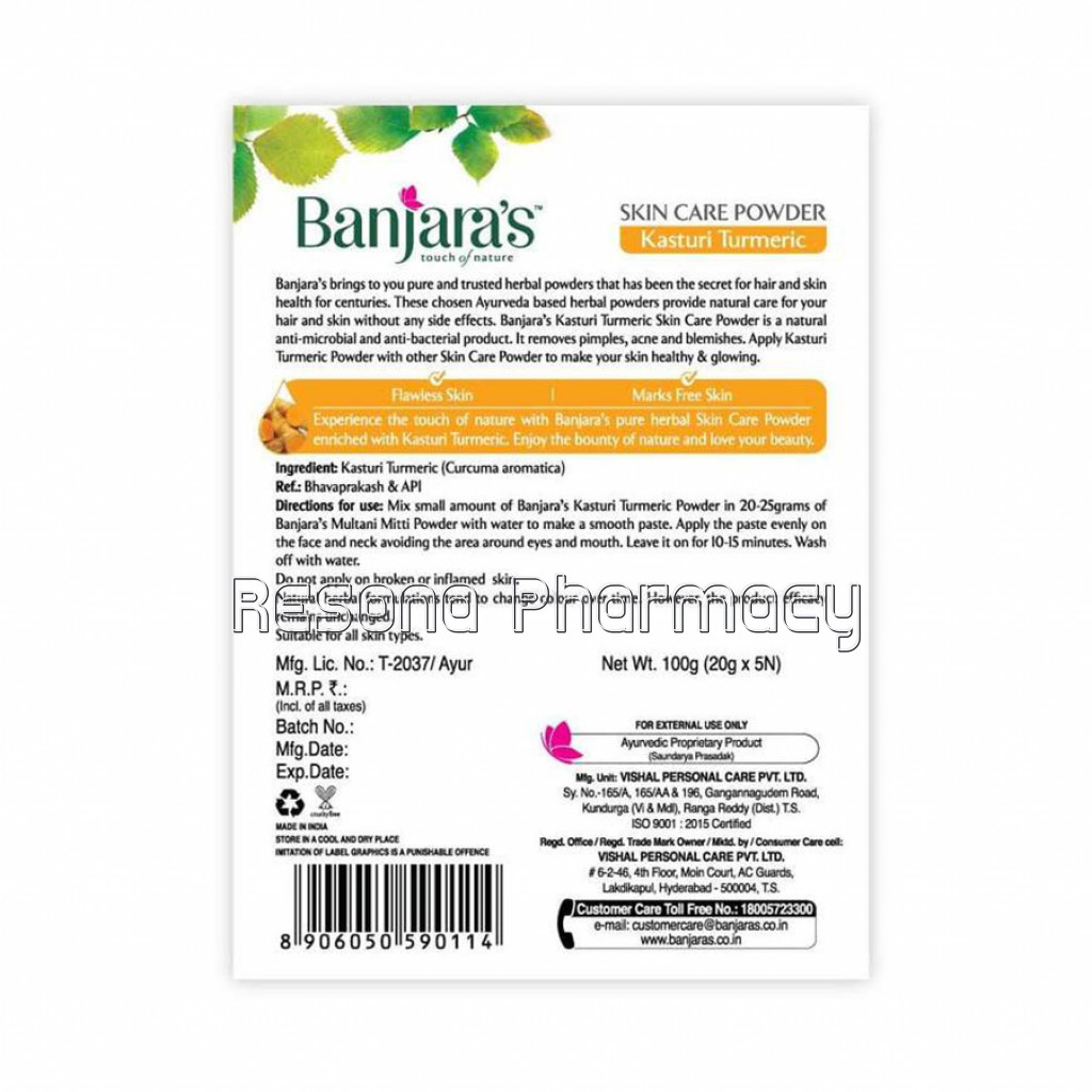 Banjara'S Kasturi Turmeric Skin Care Powder 100Gms (5*20Gms)