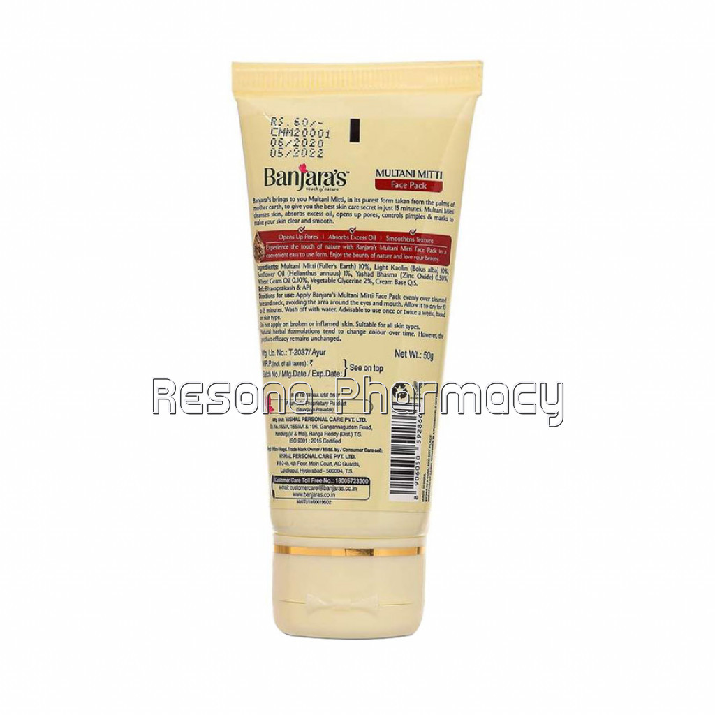 Banjara'S Multani Mitti Face Pack 50Gms (Tube)