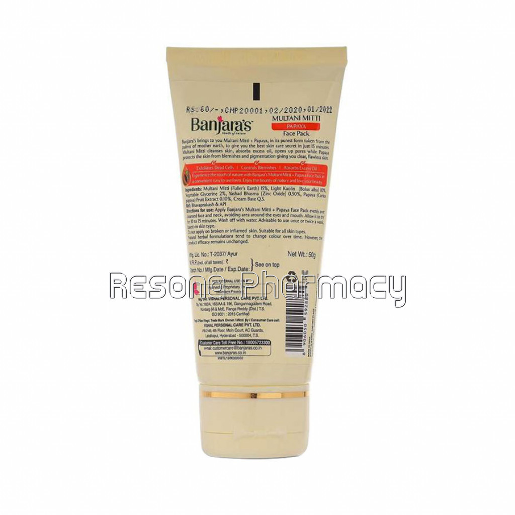 Banjara'S Multani Mitti Plus Papaya Face Pack 50Gms (Tube)