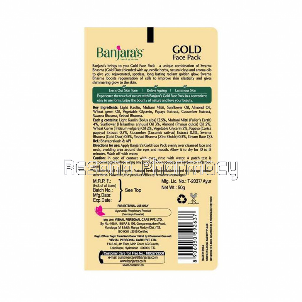 Banjara'S Gold Face Pack 50Gms (Tube)