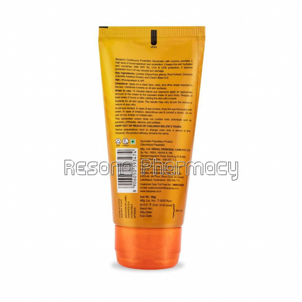 Banjara’S Continuous Protection Sunscreen Cream Spf 50 Paplusplusplusplus, 50Gms