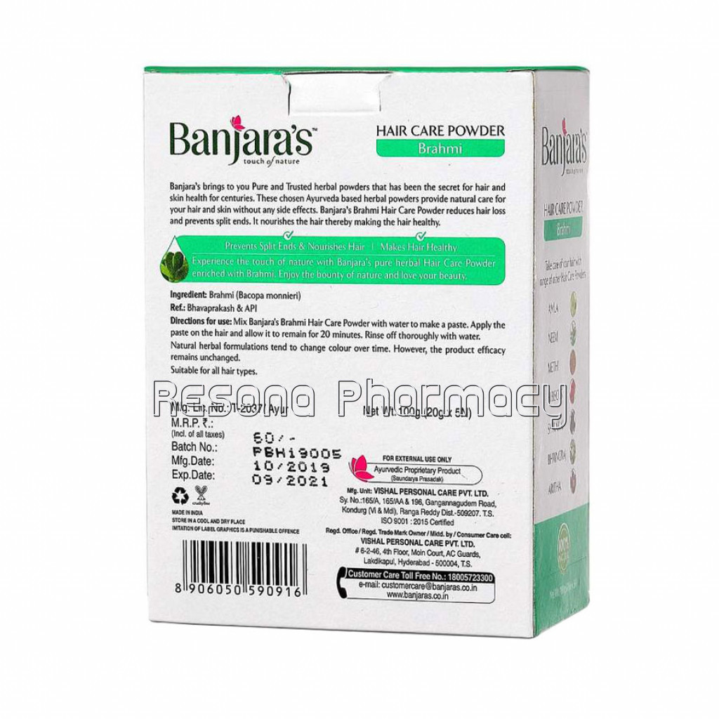 Banjara'S Brahmi Hair Care Powder 100Gms (5*20Gms)