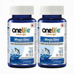 Onelife Mega One Cold Water Molecularly Distilled Ultra Purified Fish Oil Double Strength 1000Mg (Epa   360: Dha   240) 60 Softgels [Pack Of 2]